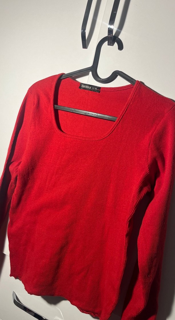 Kırmızı Kadın U Yaka İnce Triko - Görsel 2