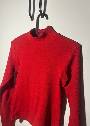 Kırmızı Yüksek Yakalı İnce Triko Kazak - Görsel 2