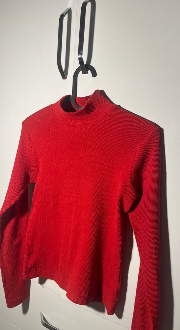 Kırmızı Yüksek Yakalı İnce Triko Kazak - Görsel 2