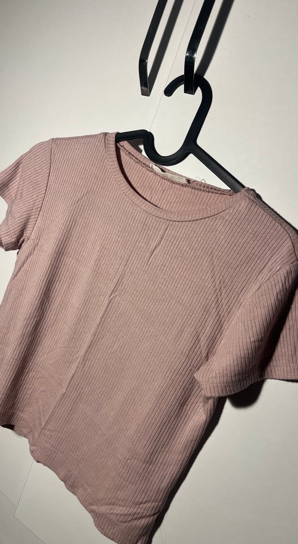 Bej Kadın Kısa Kollu Basic Tişört - Görsel 2