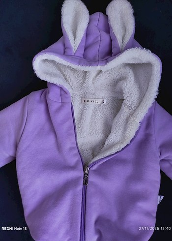 lila Kapüşonlu Kürklü Bebek mont - Görsel 6