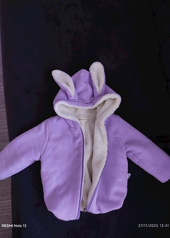 lila Kapüşonlu Kürklü Bebek mont - Görsel 5