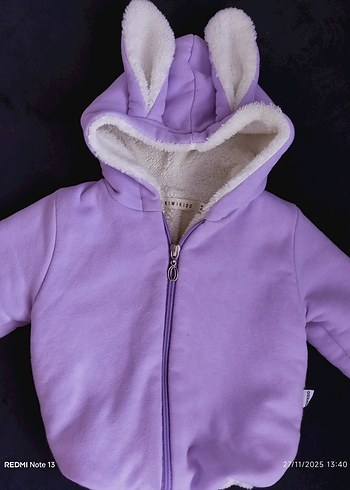 lila Kapüşonlu Kürklü Bebek mont - Görsel 7