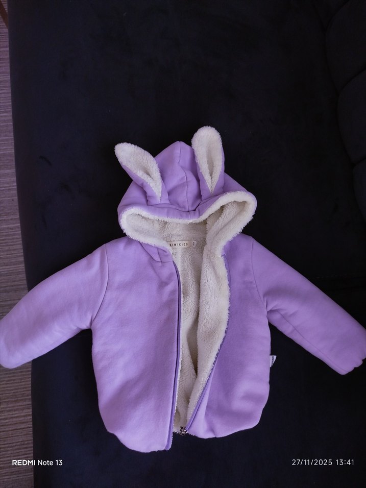 lila Kapüşonlu Kürklü Bebek mont - Görsel 3