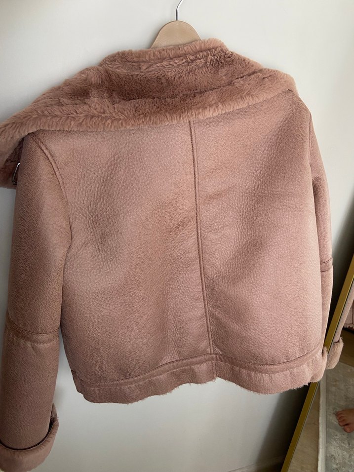 Kürklü Bej Süet Kadın Ceket - Görsel 3