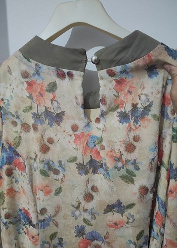 Bej Çiçek Desenli Uzun Şifon Elbise - Görsel 6