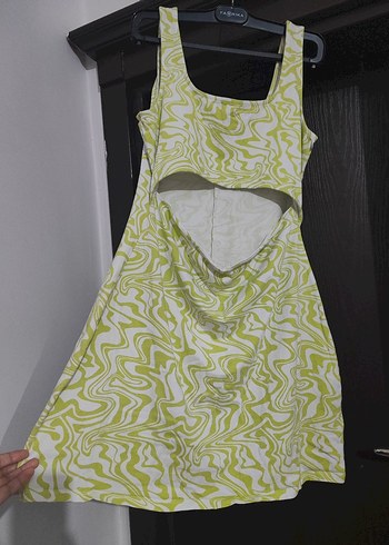 DeFacto Cool Dekolteli Mini Elbise - Yeşil Girdap Desenli - Görsel 5