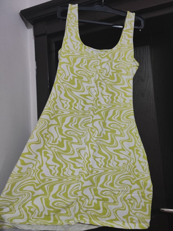 DeFacto Cool Dekolteli Mini Elbise - Yeşil Girdap Desenli - Görsel 3