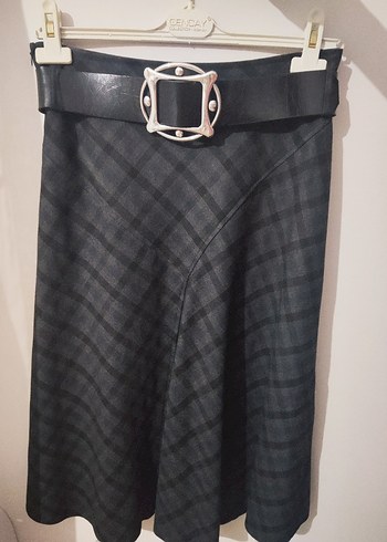 Tokalı Gri Midi Etek - Görsel 2