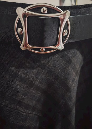 Tokalı Gri Midi Etek - Görsel 3