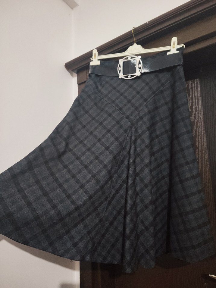 Tokalı Gri Midi Etek - Görsel 4