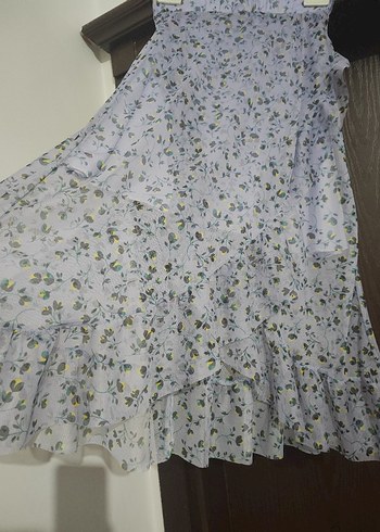 Lila Çiçek Desenli Tül Katlı Etek - Çok Şık ve Hafif - Görsel 5