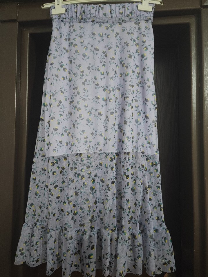 Lila Çiçek Desenli Tül Katlı Etek - Çok Şık ve Hafif - Görsel 4