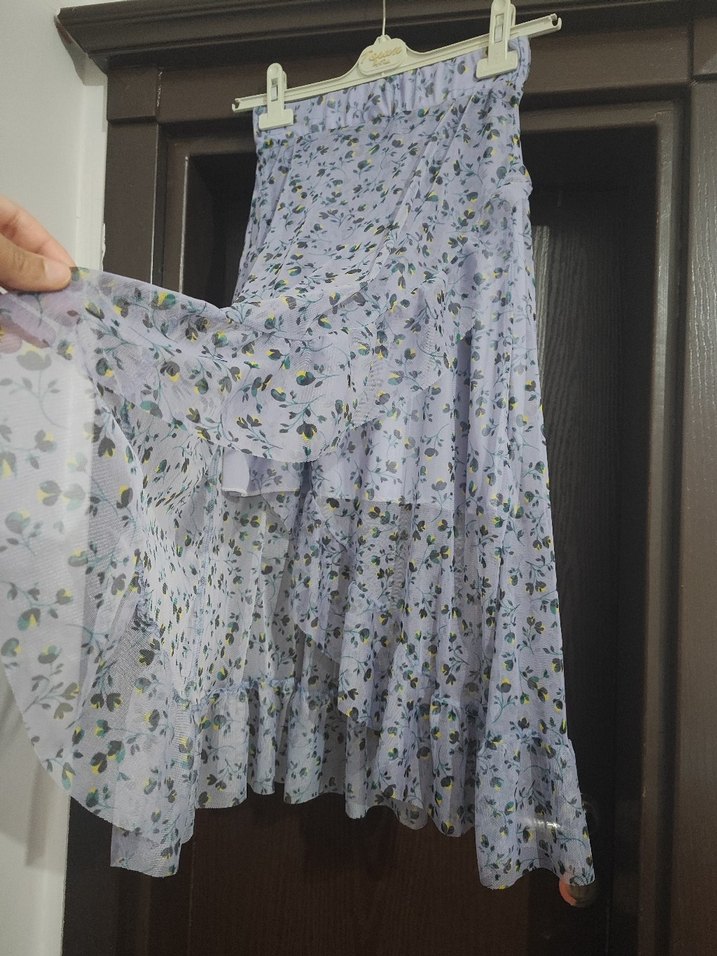 Lila Çiçek Desenli Tül Katlı Etek - Çok Şık ve Hafif - Görsel 2