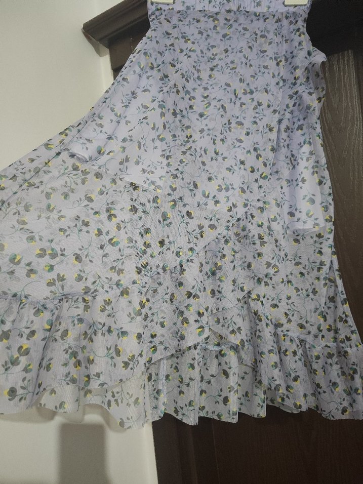 Lila Çiçek Desenli Tül Katlı Etek - Çok Şık ve Hafif - Görsel 5