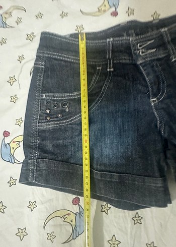 Diğer Düğmeli Koyu Mavi Mini Denim Şort