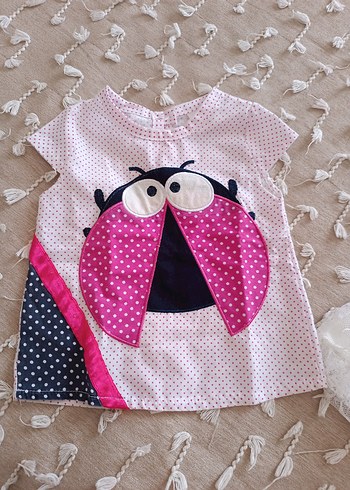 Pembe Kısa Kollu Puantiyeli Kız bebek t-shirt
