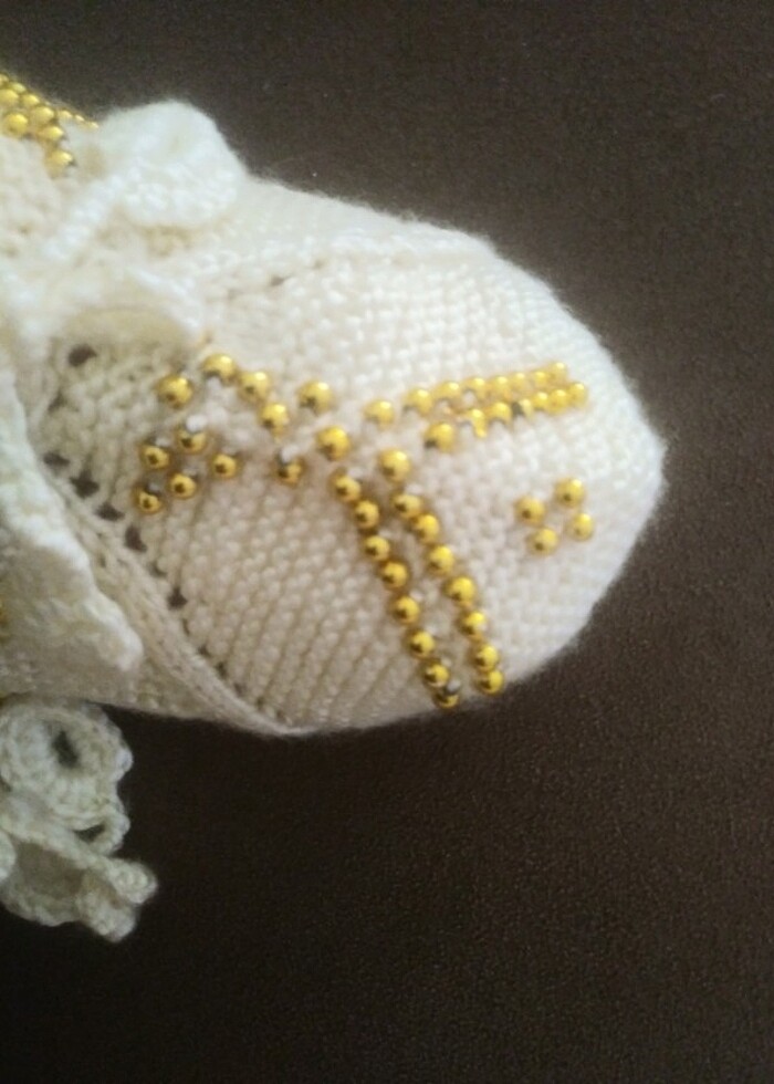  NAKO Krem rengi örgü patik - Görsel 2