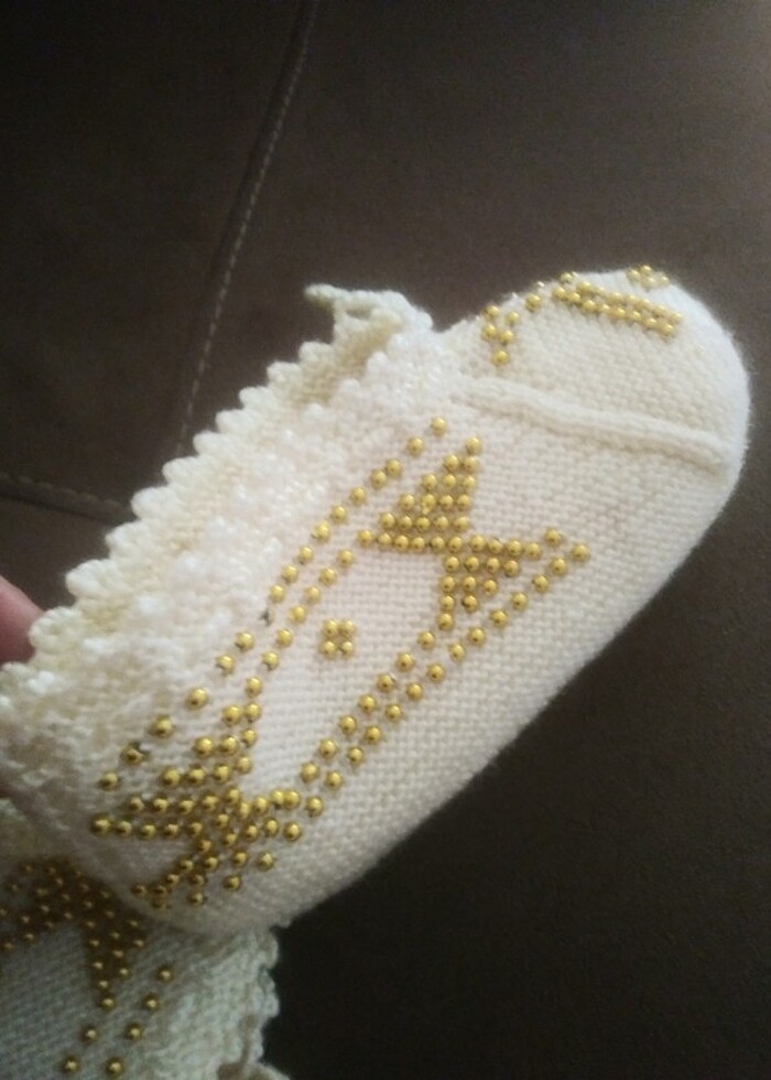  NAKO Krem rengi örgü patik - Görsel 4