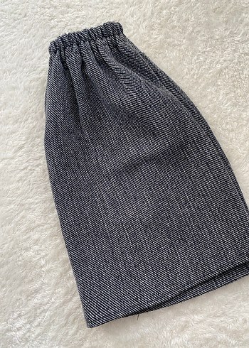 s Beden Gri Pilili Midi Denim Etek