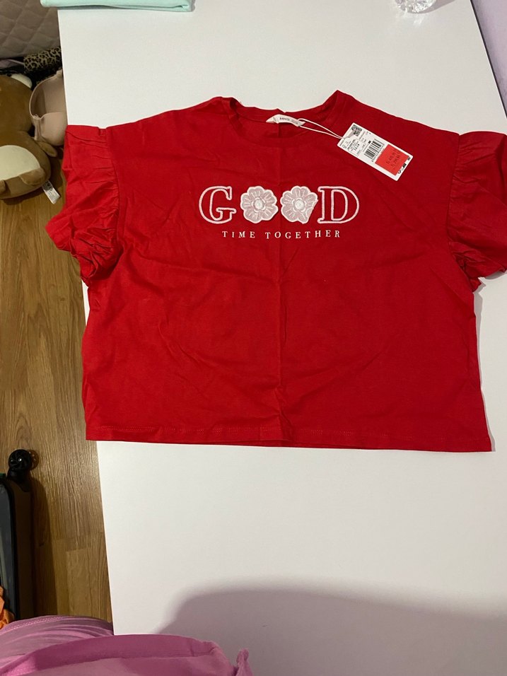 Kız Çocuk Kırmızı Kısa Kollu Baskılı Tişört - Görsel 2