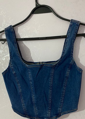Koyu Mavi Denim Büstiyer Mini - Görsel 2