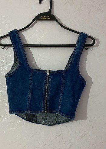 Koyu Mavi Denim Büstiyer Mini - Görsel 3