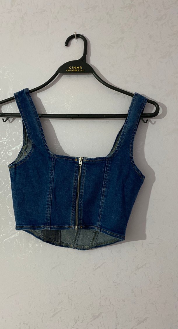 Koyu Mavi Denim Büstiyer Mini - Görsel 3