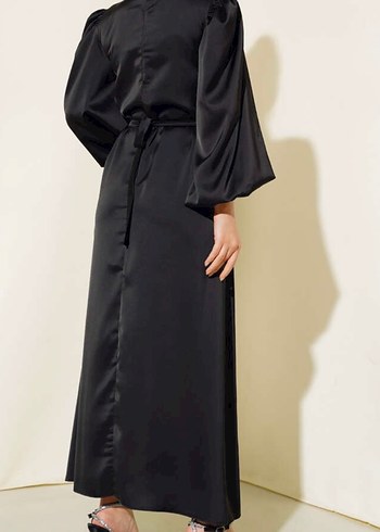 Drapeli Siyah Uzun Abiye Elbise - Görsel 3