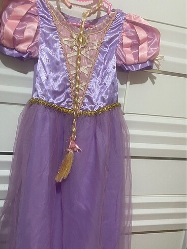 rapunzel kostüm elbise + taç (yaş stand hediye)