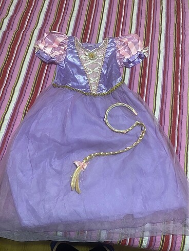 6 Yaş Beden mor Renk rapunzel kostüm elbise + taç (yaş stand hediye)