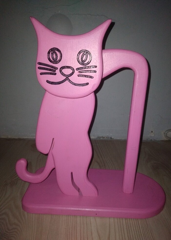 Kedi Figürü Kağıt Peçetelik Tahta - Görsel 4