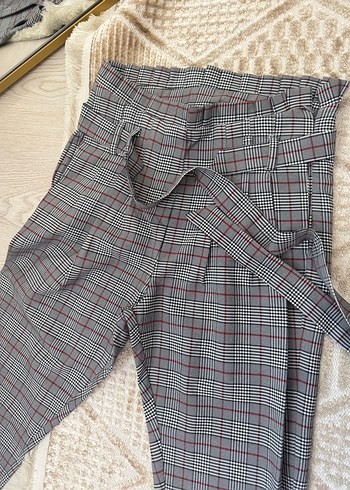 Gri Ekose Desenli Kadın Uzun Kumaş Pantolon - Görsel 2