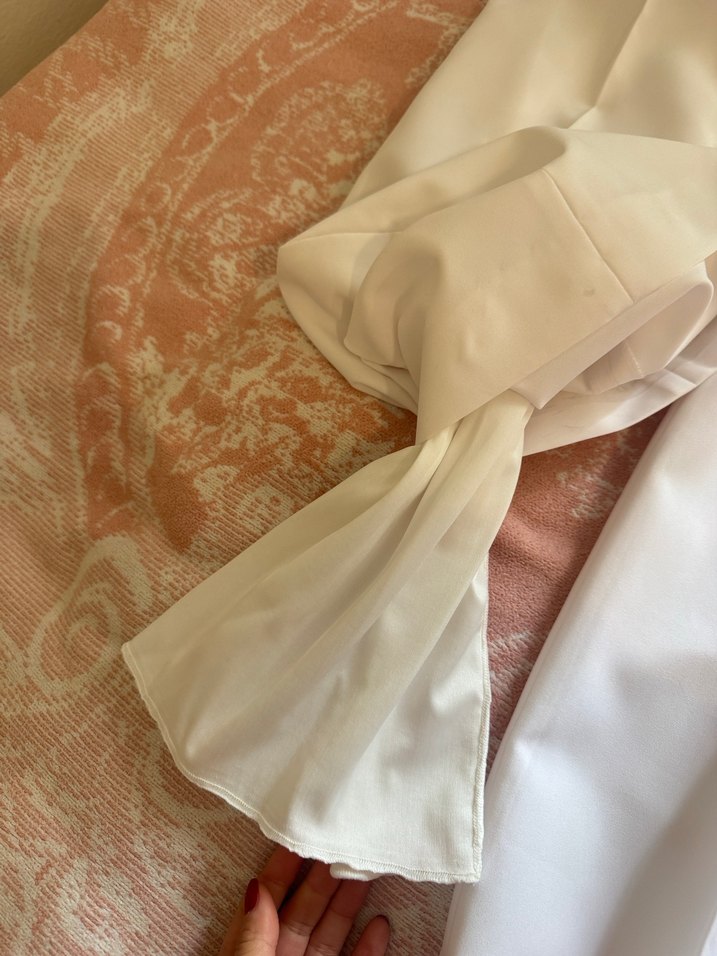 Beyaz Pilili Midi Kumaş Pantolon - Görsel 4