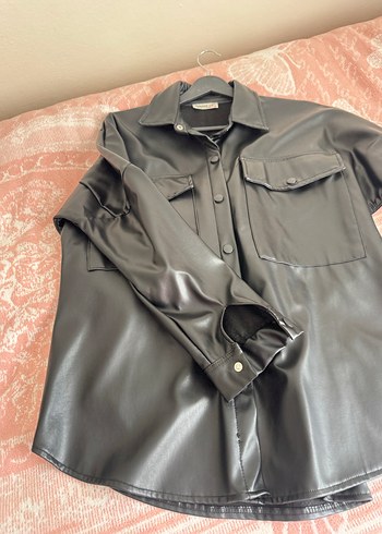 Düğmeli Gri Uzun Deri Kadın Ceket - Görsel 2