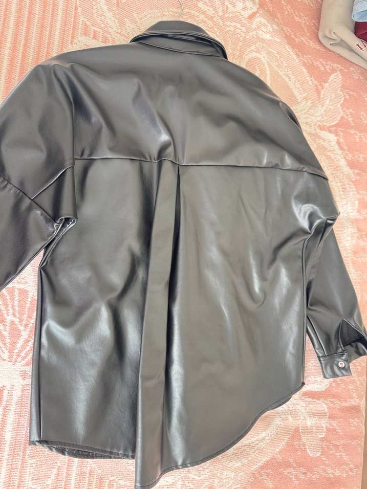 Düğmeli Gri Uzun Deri Kadın Ceket - Görsel 3