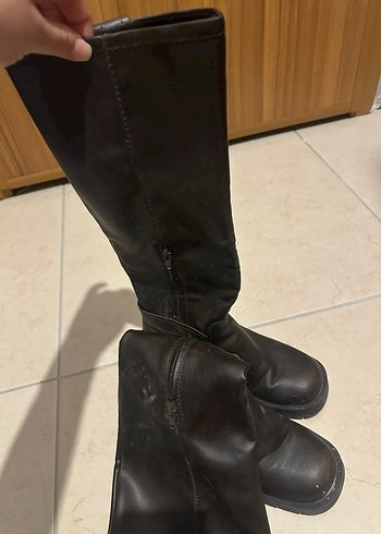 Kahverengi Tokalı Kadın Deri Dizüstü Bot - Görsel 4
