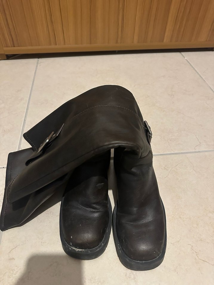 Kahverengi Tokalı Kadın Deri Dizüstü Bot - Görsel 3