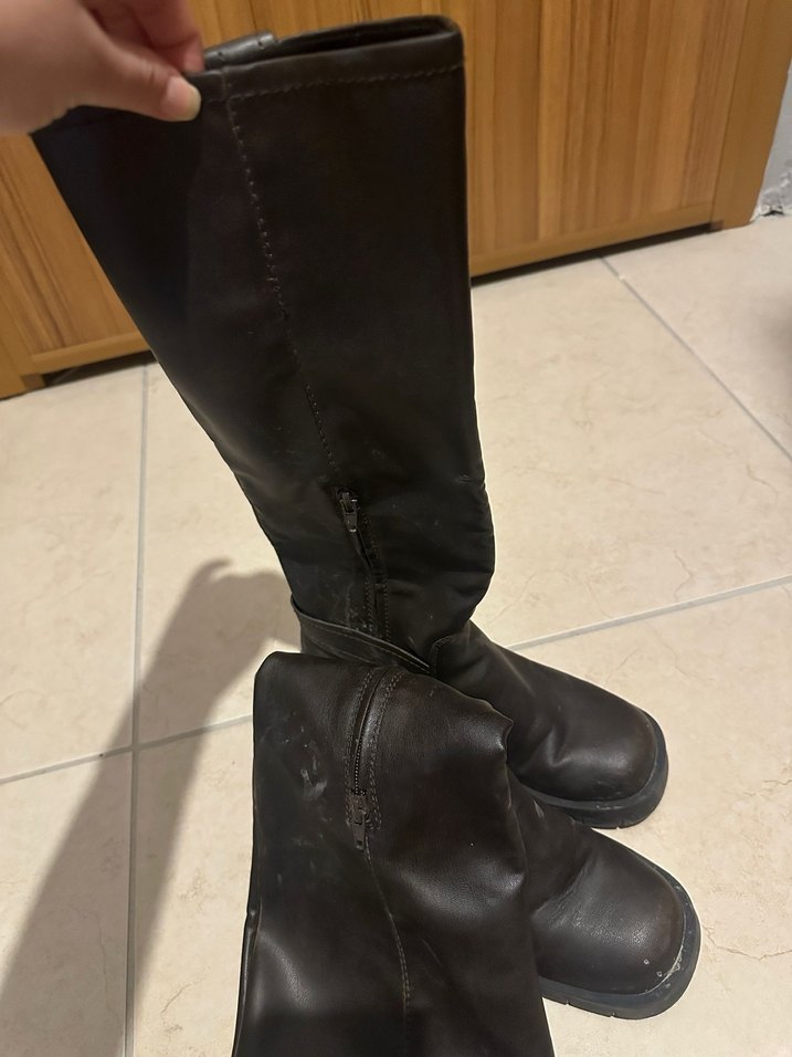 Kahverengi Tokalı Kadın Deri Dizüstü Bot - Görsel 4