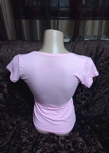 s Beden pembe Renk #Pembe V Yaka Kısa Kollu Kadın Tişört
