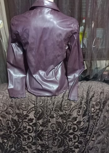 #Roman Mor Düğmeli Deri Gothic Kadın Ceket - Görsel 4