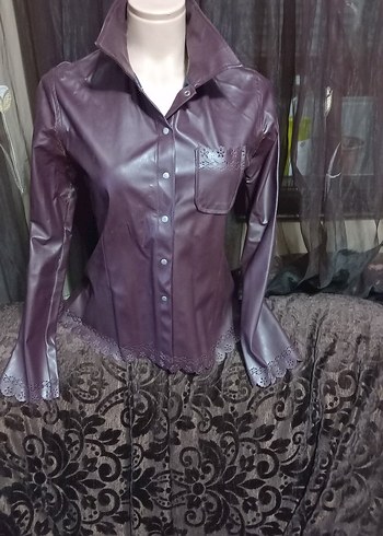 #Roman Mor Düğmeli Deri Gothic Kadın Ceket - Görsel 3