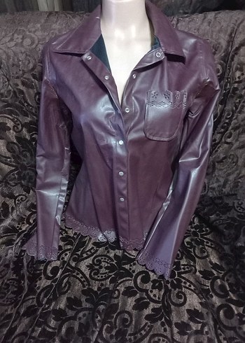 #Roman Mor Düğmeli Deri Gothic Kadın Ceket - Görsel 7