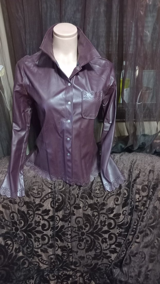 #Roman Mor Düğmeli Deri Gothic Kadın Ceket - Görsel 3
