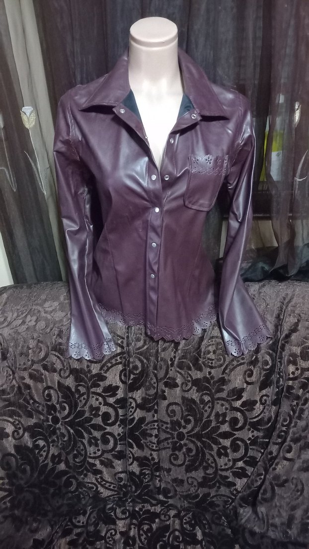 #Roman Mor Düğmeli Deri Gothic Kadın Ceket - Görsel 2