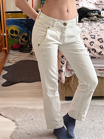 vintage mango y2k krem kot pantolon