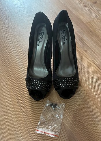 Siyah Taşlı Platform Topuklu Kadın Abiye Ayakkabı - Görsel 2