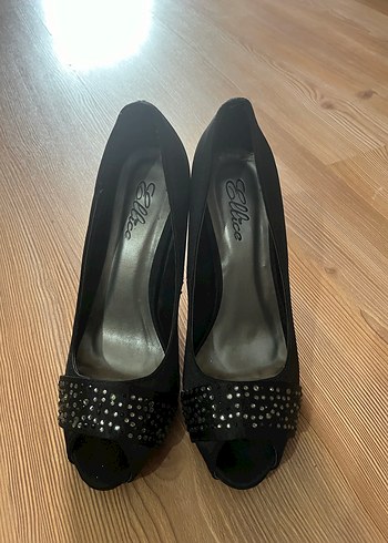 Siyah Taşlı Platform Topuklu Kadın Abiye Ayakkabı - Görsel 6