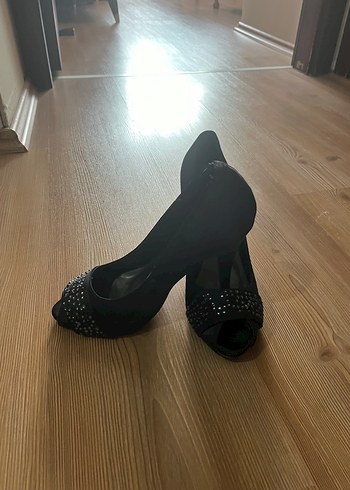 Siyah Taşlı Platform Topuklu Kadın Abiye Ayakkabı - Görsel 5
