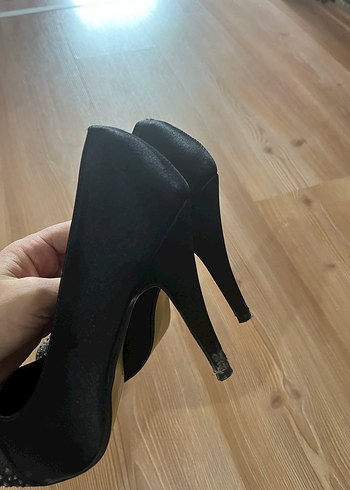 Siyah Taşlı Platform Topuklu Kadın Abiye Ayakkabı - Görsel 4